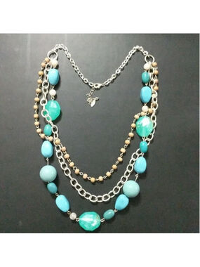 EsMor Silver Tone Turquoise Colored Multi Strand Beaded Statement Necklace
